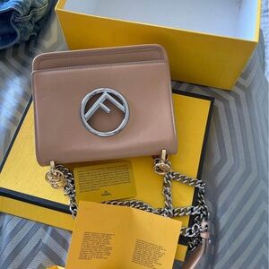 Fendi Beige Crossbody Bag with Silver Accents
